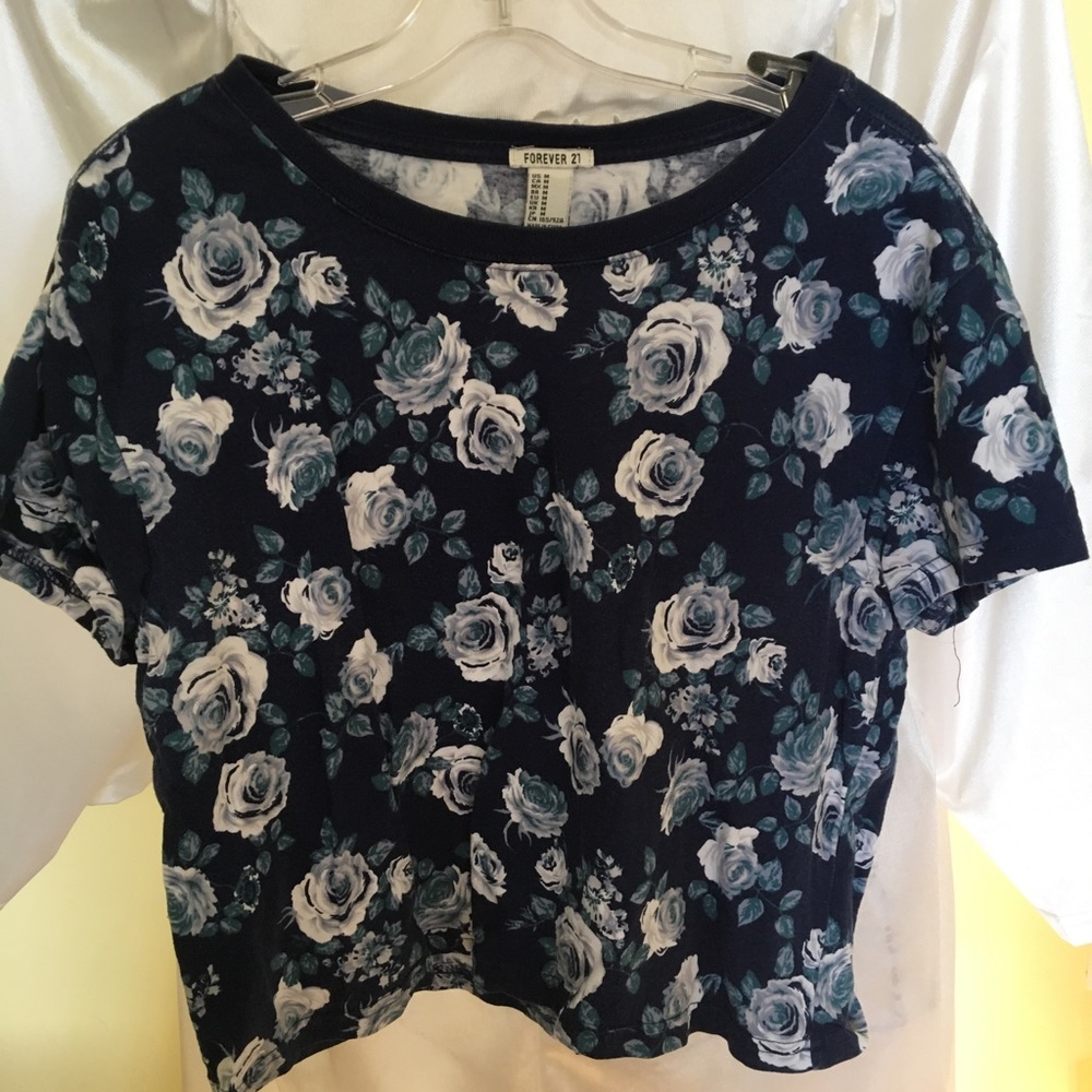 F21 floral printed navy T-shirt